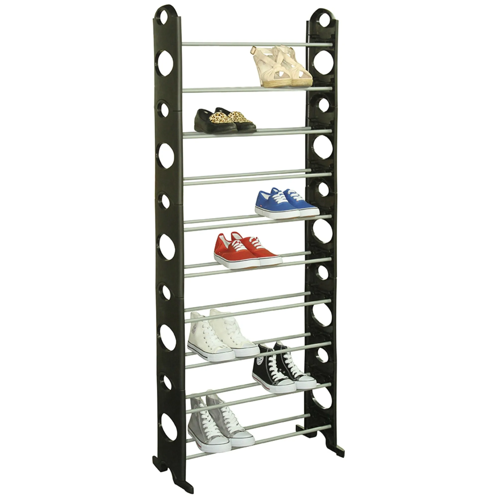 Stackable  30 Pair Metal and Plastic Shoe Rack, Black