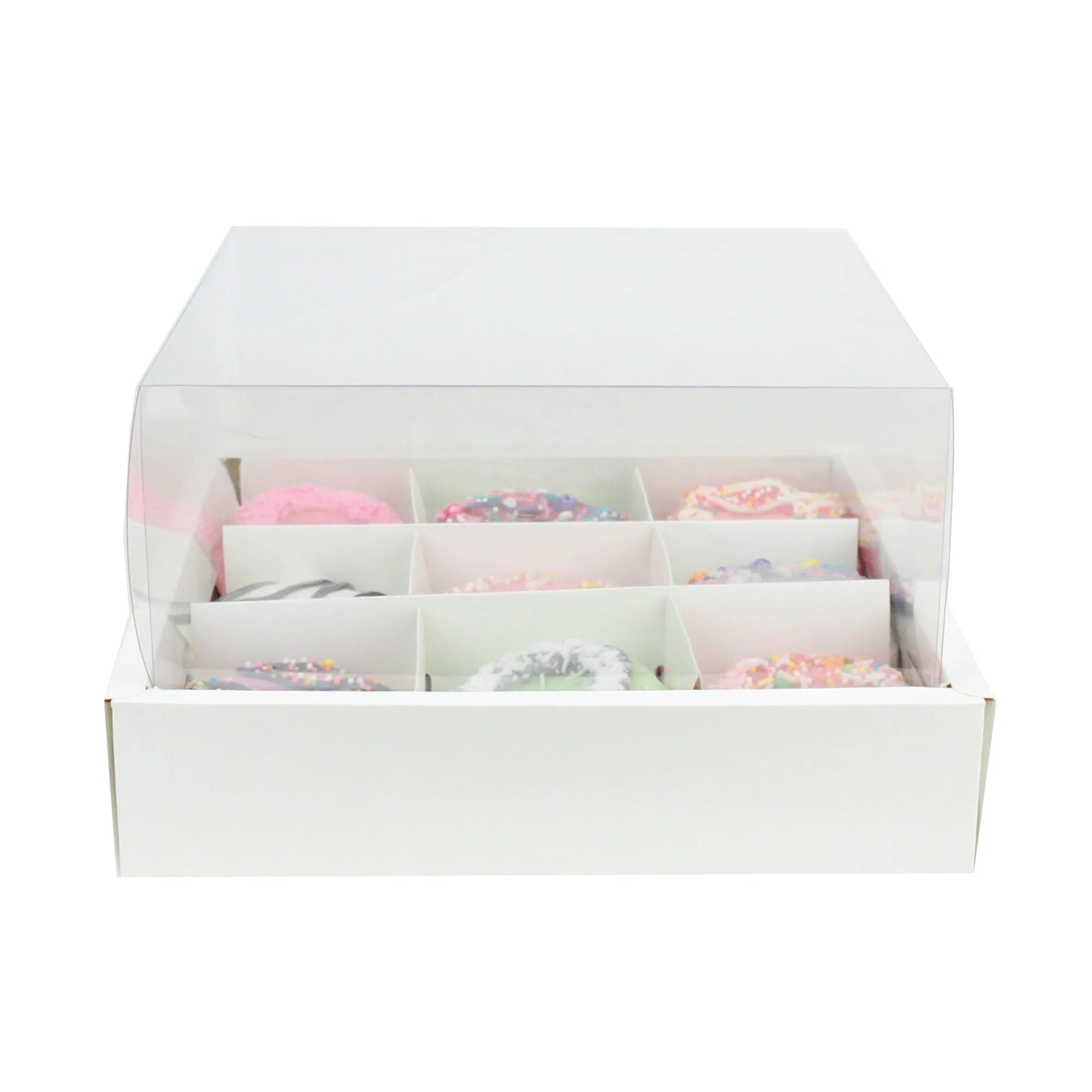 Transparent Lid Pastry Boxes with Removable Compartments Pack of 12 (Holds 9 Cupcakes)