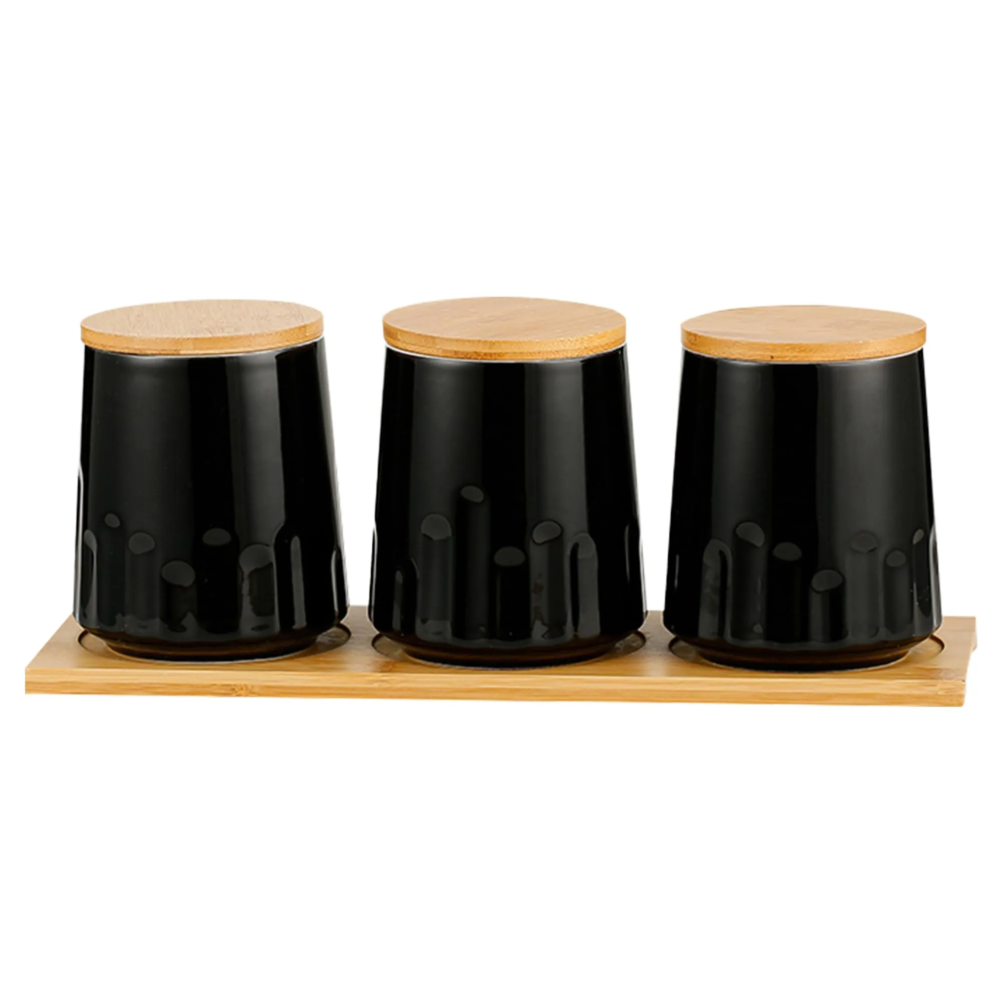 UMAI Ceramic Jars For Kitchen Storage With Bamboo Lids | Airtight Kitchen Containers Set | Multipurpose Jars For Pickles Nuts Dry Fruits Pulses | 650ml | Pack of 3 (Black)