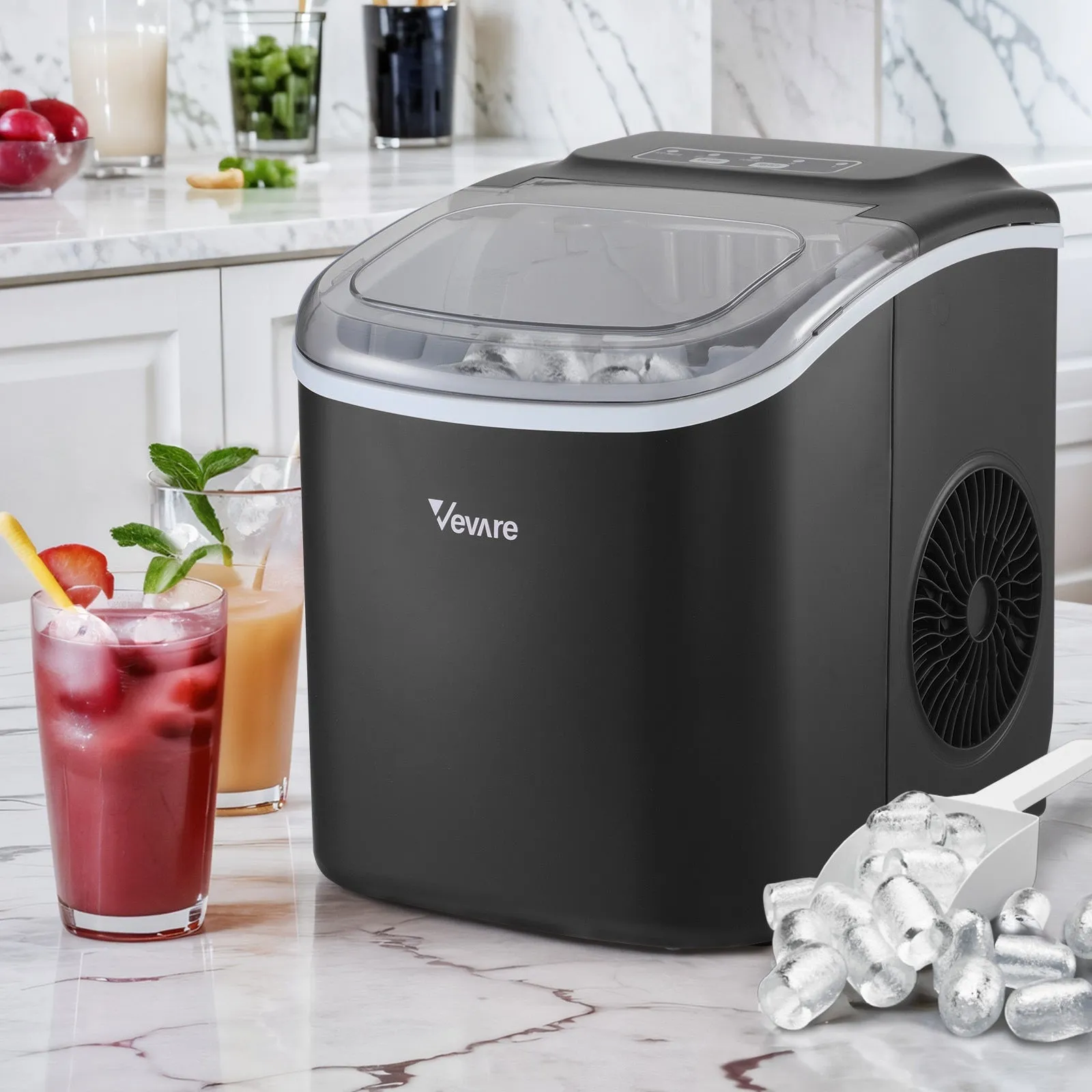 Vevare Portable Ice Maker Machine Ice Cube Tray 12kg Bar Countertop Black