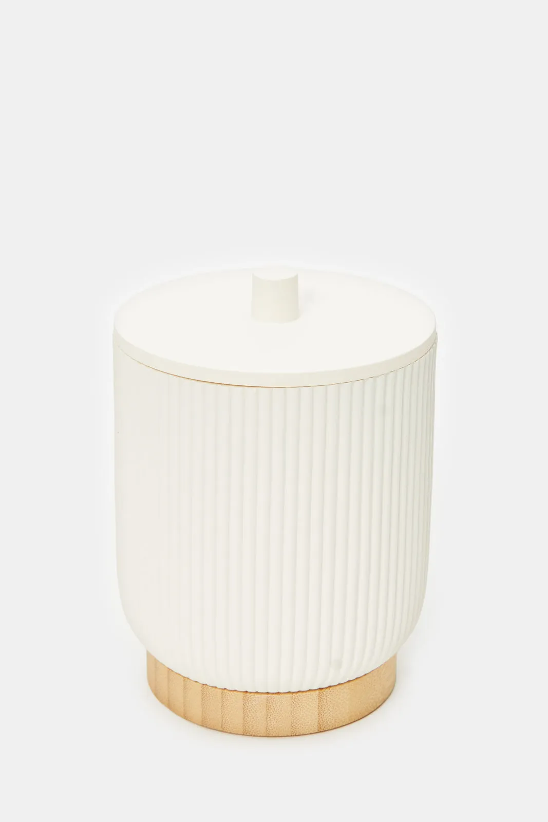 White Ribbed Cotton Jar With Lid