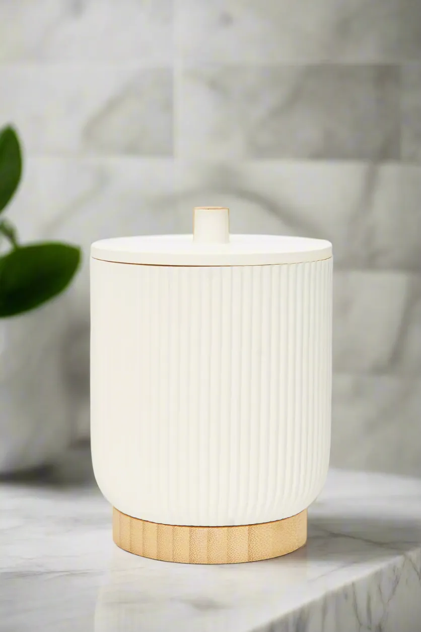 White Ribbed Cotton Jar With Lid