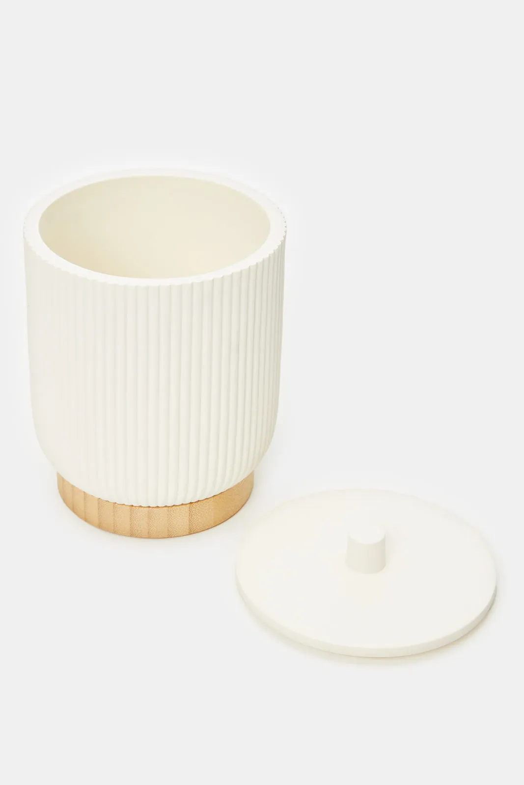 White Ribbed Cotton Jar With Lid