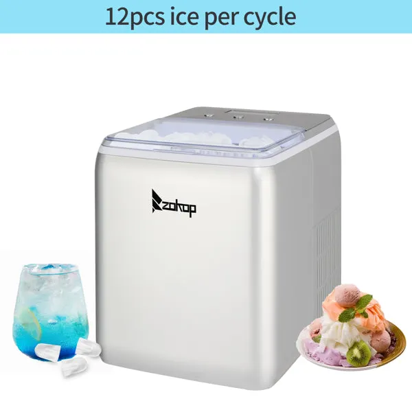 ZOKOP Ice Maker ICM-2005 ABS Transparent Cover Display for Office Home Silver